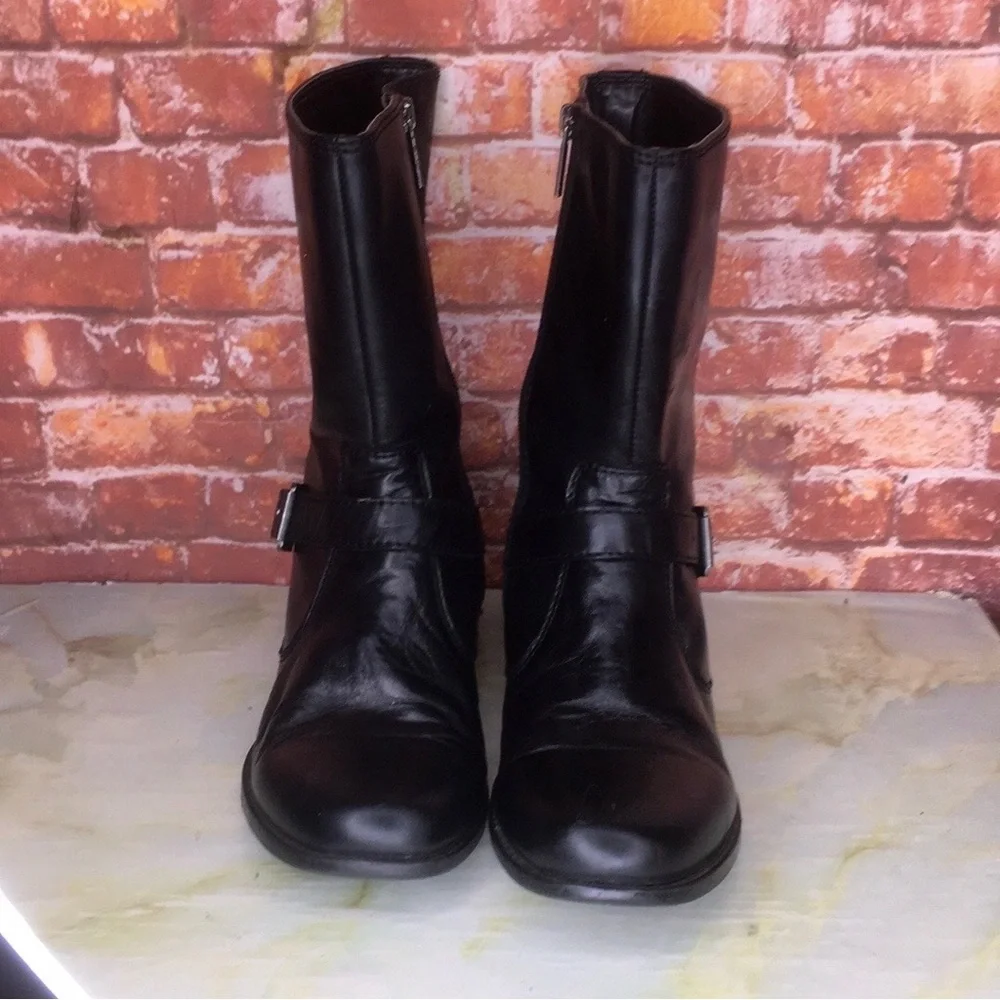 BANDOLINO Black Mid- Calf  Moto Boots